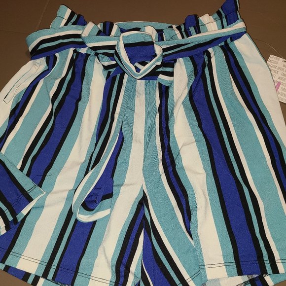 LuLaRoe Pants - Lularoe Blue Striped Ella Short Sz M NWT